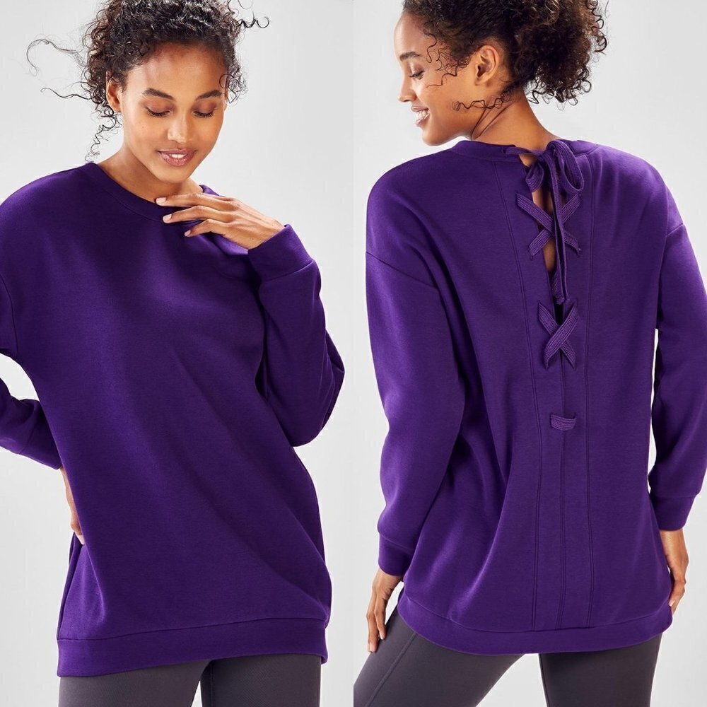 Fabletics Purple Nina Lace-Back Pullover Oversized Activewear Sweatshirt Medium